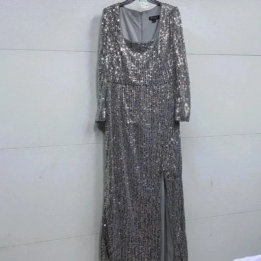Alex & Eve Womens Puff Shoulder Long Sequins Dress size 16, m95 - Picture 3 of 8
